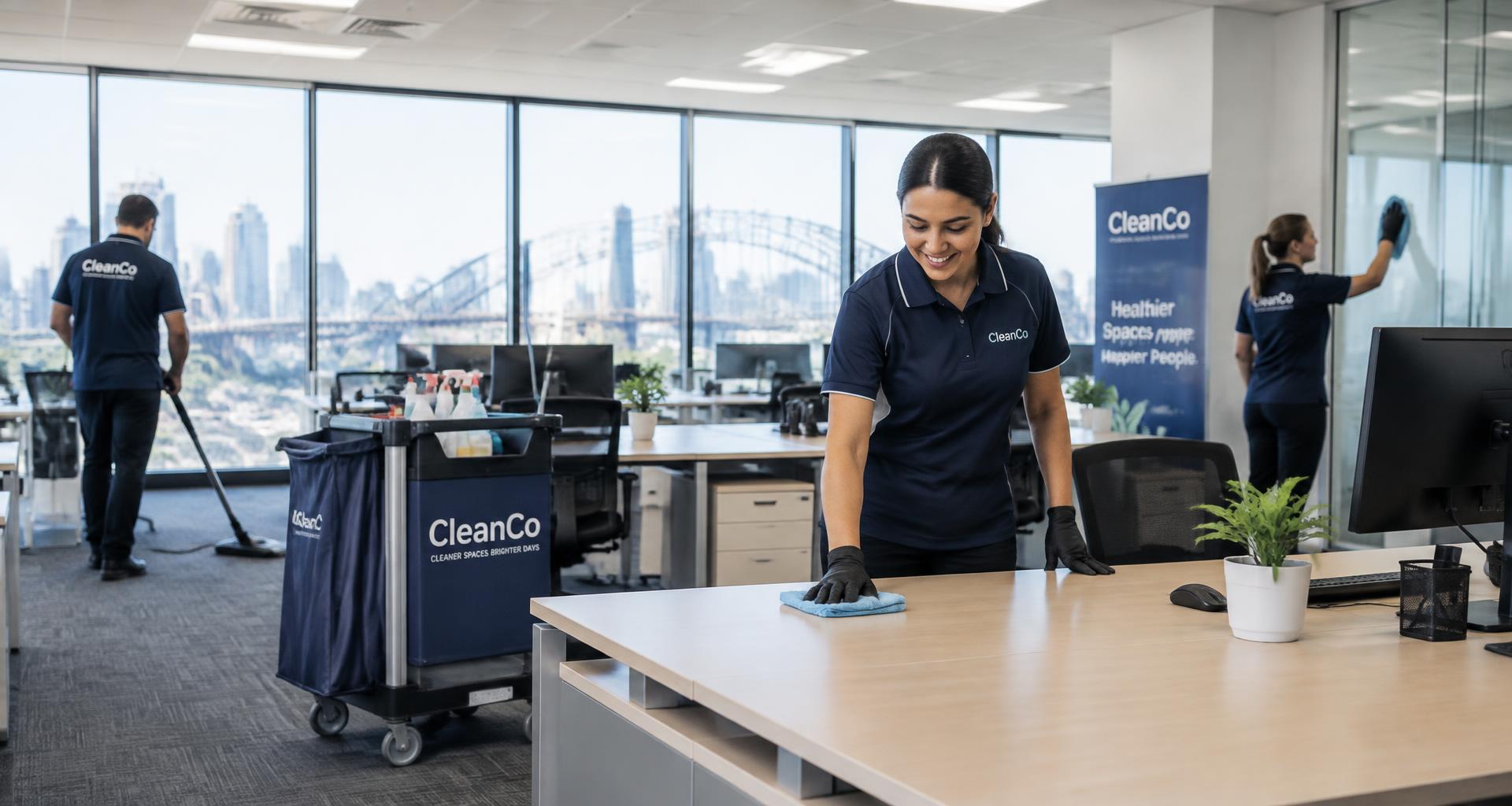 Nd Business Investment cleaning team at work in a modern office